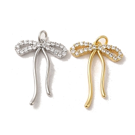 Brass Micro Pave Clear Cubic Zirconia Pendants, Bowknot