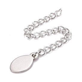 304 Stainless Steel Chain Extender, Curb Chain, with 202 Stainless Steel Charms, Oval