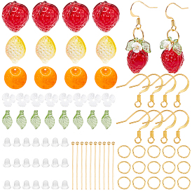 CHGCRAFT DIY Fruit Dangle Earring Making Kit, Including Strawberry Lampwork Beads, Orange Lemon Glass & Acrylic Charms, Brass Earring Hooks