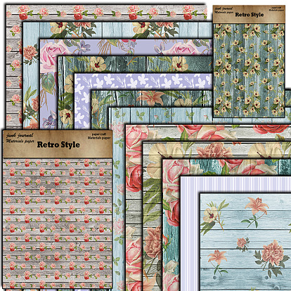 12pcs Flower Scrapbook Paper, Collage Creative Journal Decoration Backgroud Sheets