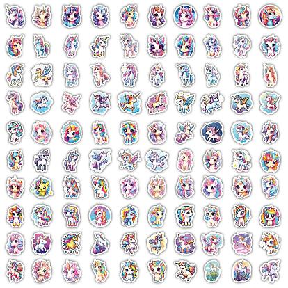 100Pcs Unicorn PVC Adhesive Stickers Set, for DIY Scrapbooking and Journal Decoration