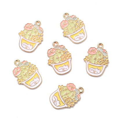 Alloy Enamel Pendants, Bonsai, Cactus