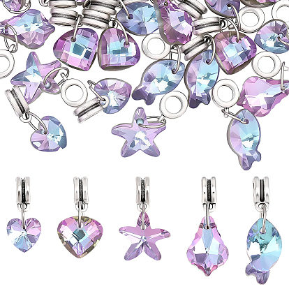 30 шт. 5 стили гальванизированные стеклянные европейские подвески, Подвески с большими отверстиями, Сплав с поручительств, разнообразные, античное серебро