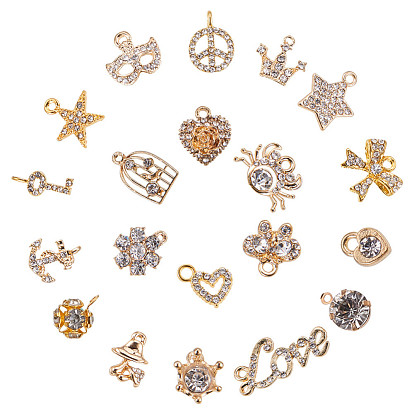 Alloy Rhinestone Pendants, Mixed Shapes
