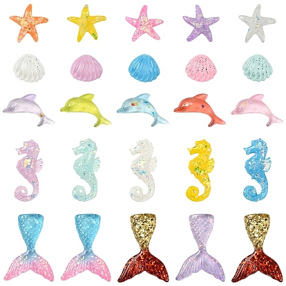 25 pcs 5 estilos cabujones de resina, perlas de brillo