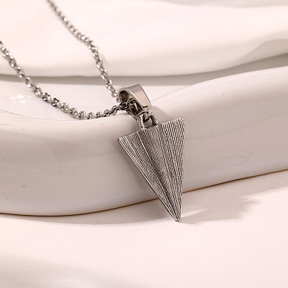 304 Colliers pendentifs en acier inoxydable en forme d'avion en papier, unisexes, sans ternissement