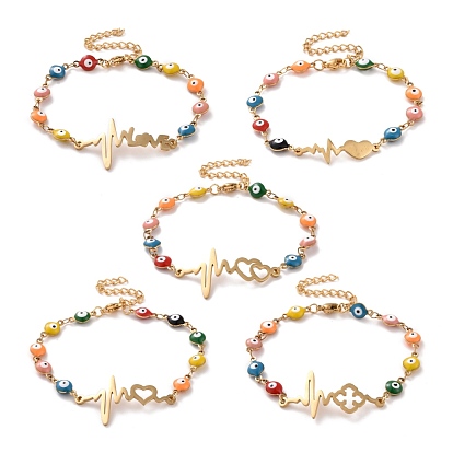 Вакуумное покрытие pvd 304 браслет из нержавеющей стали с сердечным ритмом и цветной эмалью от сглаза для женщин