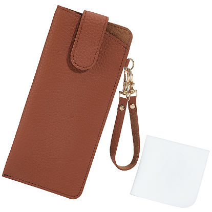 1Чехлы для хранения очков из искусственной кожи, Чехол для солнцезащитных очков с ремнем, прямоугольные, с тканью для чистки очков из замшевого волокна 1pc