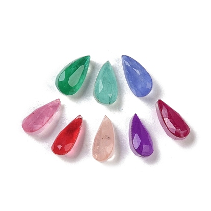 Cabujones de diamantes de imitación de cristal, superficie de vidrio con fondo de cuarzo natural, señaló hacia atrás, facetados, lágrima
