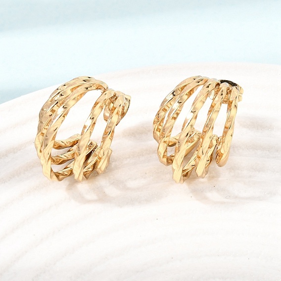 201 Stainless Steel Stud Earrings, Half Hoop Earrings, with 304 Stainless Steel Pin, PVD Vacuum Plating