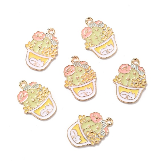 Alloy Enamel Pendants, Bonsai, Cactus