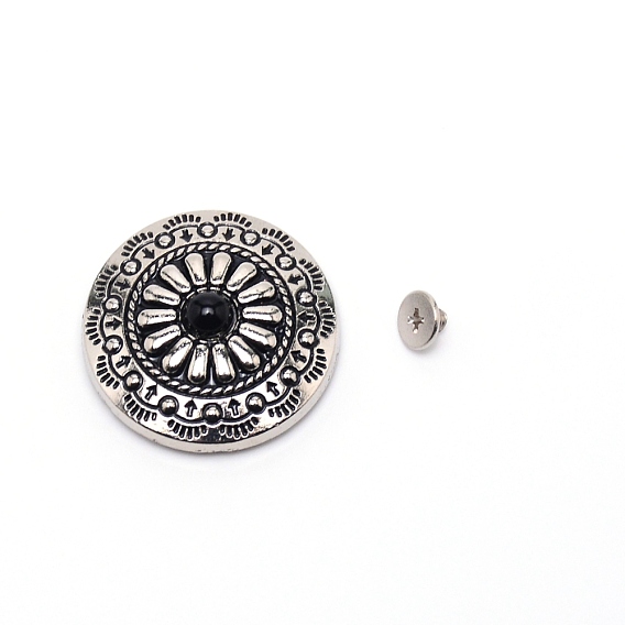 1-Hole Alloy & Turquoise Decorative Rivets, Flat Round with Chrysanthemum Pattern, for DIY Luggage and Hardware Accessaries
