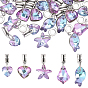 30Pcs 5 Styles Electroplated Glass European Dangle Charms, Large Hole Pendants, with Alloy Bails, Mixed Shapes, Antique Silver