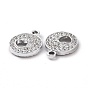 Alloy Rhinestone Pendants,  Platinum Tone Flat Round with Hollow Out Heart Charms