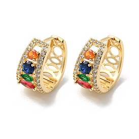 Brass Micro Pave Colorful Cubic Zirconia Hoop Earrings, Hollow