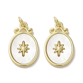 Brass Pave Shell Pendants, Oval Charms with Star