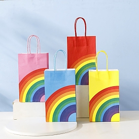 Rainbow Pattern Kraft Paper Bags, with Handle, Gift Bags, Shopping Bags, Rectangle