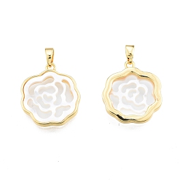 Natural Shell Pendants, with Golden Plated Brass Findings, Flower Charm