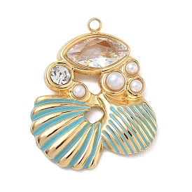 304 нержавеющей стальной эмали подвески, Ракушка с подвесками в виде конского глаза, с бусинами из страз и пластиковыми жемчужинами