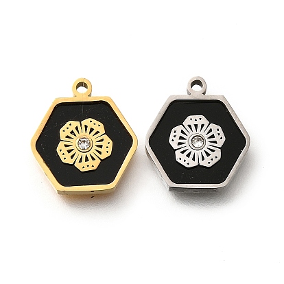 304 шестигранник из нержавеющей стали с цветочными подвесками, с пластиковой имитацией ракушки и стразами, ионное покрытие (ip)