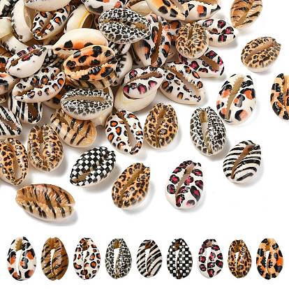 90шт 9 стили печатные натуральные бусины из ракушек каури, нет отверстий / незавершенного