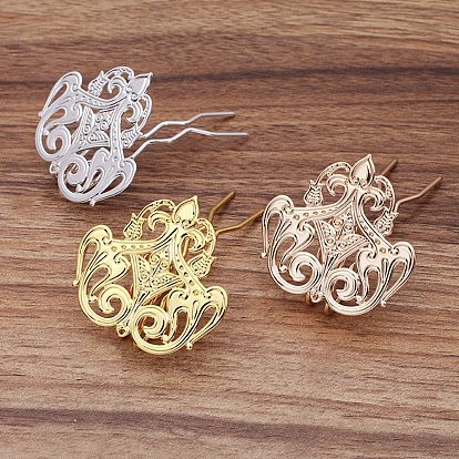 Ancient Style Brass Hair Fork Finding, for DIY Jewelry Accessories, Flower