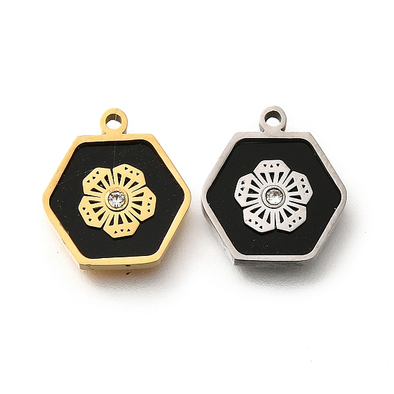 304 шестигранник из нержавеющей стали с цветочными подвесками, с пластиковой имитацией ракушки и стразами, ионное покрытие (ip)