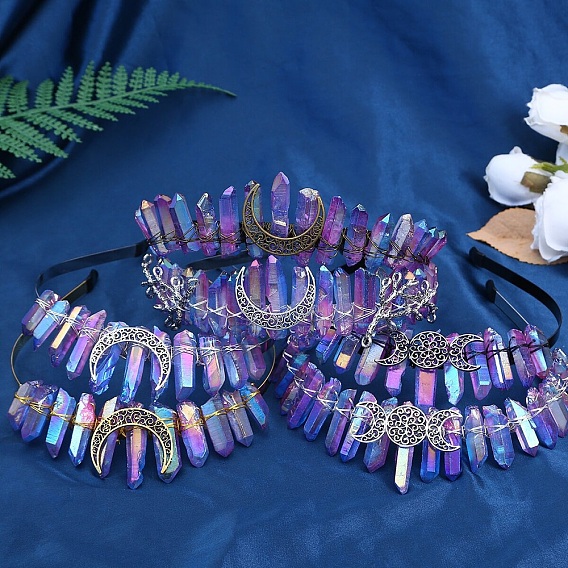 Гальванизированные кварцевые хрустальные обручи для волос, аксессуары для волос для женщин и девочек