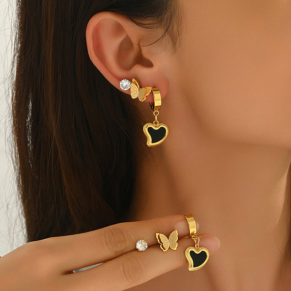 3 комплекты серег из нержавеющей стали в форме сердца и бабочки