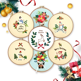 Christmas Theme Embroidery Kits, Including Embroidery Cloth & Thread, Needle, Instruction Sheet
