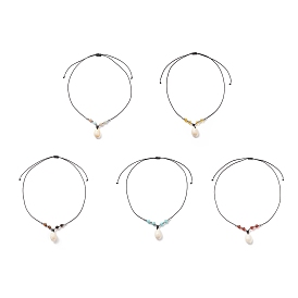 5 шт. 5 комплект ожерелий с подвесками из ракушек каури, ожерелья из натуральных и синтетических смешанных драгоценных камней и латунных бусин для женщин