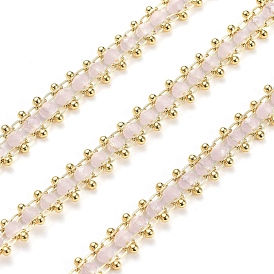 Handmade Faceted Glass Beaded Chains, Unwelded, with Golden Tone Brass Findings, Long-Lasting Plated, with Spool