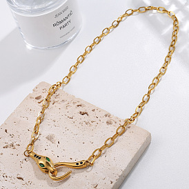 304 Подвеска-колье в виде змеи из нержавеющей стали с зелеными кубическими циркониями для женщин