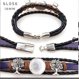 Имитационный браслет кожаный делать, с установкой кабошона из сплава и вощенными шнурами, дерево, античное серебро