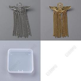 2 piezas 2 broche de aleación de colores con alas de águila y pentagrama, Insignias de medallas de borla de cadena larga para hombres