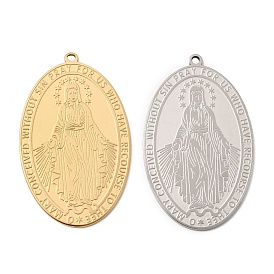 304 подвески из нержавеющей стали, Овальный амулет с изображением Девы Марии и молитвы.