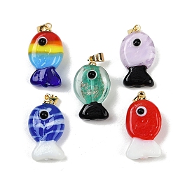 Подвески лэмпворк ручной работы, рыбы прелести, с реечной накладкой из латуни с золотистым напылением, долговечный