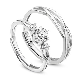SHEGRACE Adjustable 925 Sterling Silver Couple Rings, with Grade AAA Cubic Zirconia, with 925 Stamp