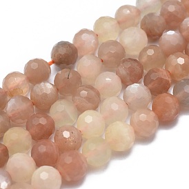 Natural Multi-Moonstone Beads Strands, Faceted, Round