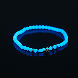 Luminous Acrylic Beaded Stretch Bracelet with Alloy Star, Glow In The Dark Jewelry for Women