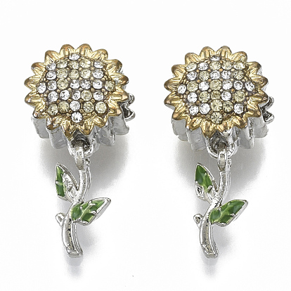 Perles européennes en alliage, avec strass et émail, Perles avec un grand trou   , fleur, platine avec or clair