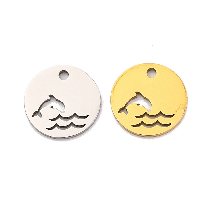 201 прелести нержавеющей стали, лазерная резка, плоский круглый с подвеской в виде дельфина