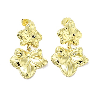 Rack Plating Brass Leaf Dangle Stud Earrings, Lead Free & Cadmium Free
