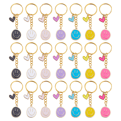 21 шт. 7 цвета сплава эмали улыбающееся лицо с кулоном в виде сердца брелки, с железными разрезными брелоками, золотые