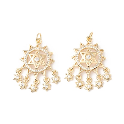 Placage de crémaillère en laiton micro pavé pendentifs en zircone cubique claire, avec des anneaux de saut, plaqué longue durée, sans cadmium et sans plomb, étoiles