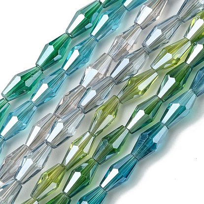 Прозрачные стеклянные бусины гальваническим пряди, гальваническое покрытие, граненые, двухконусные