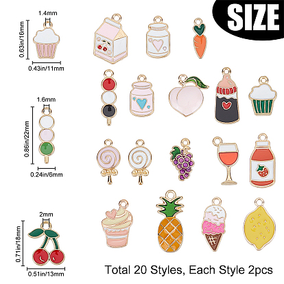 80Pcs 20 Styles Alloy Enamel Pendants, Light Gold