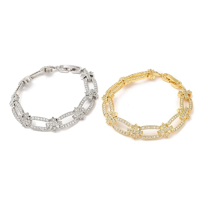 Cubic Zirconia Oval & Cross Link Chain Bracelet, Brass Bracelet, Lead Free & Cadmium Free