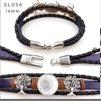 Имитационный браслет кожаный делать, с установкой кабошона из сплава и вощенными шнурами, дерево, античное серебро