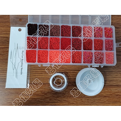 480 g 24 colores 12/0 cuentas redondas de semillas de vidrio opaco, con 1 agujas para rebordear y 2 rollos de hilo de cristal elástico